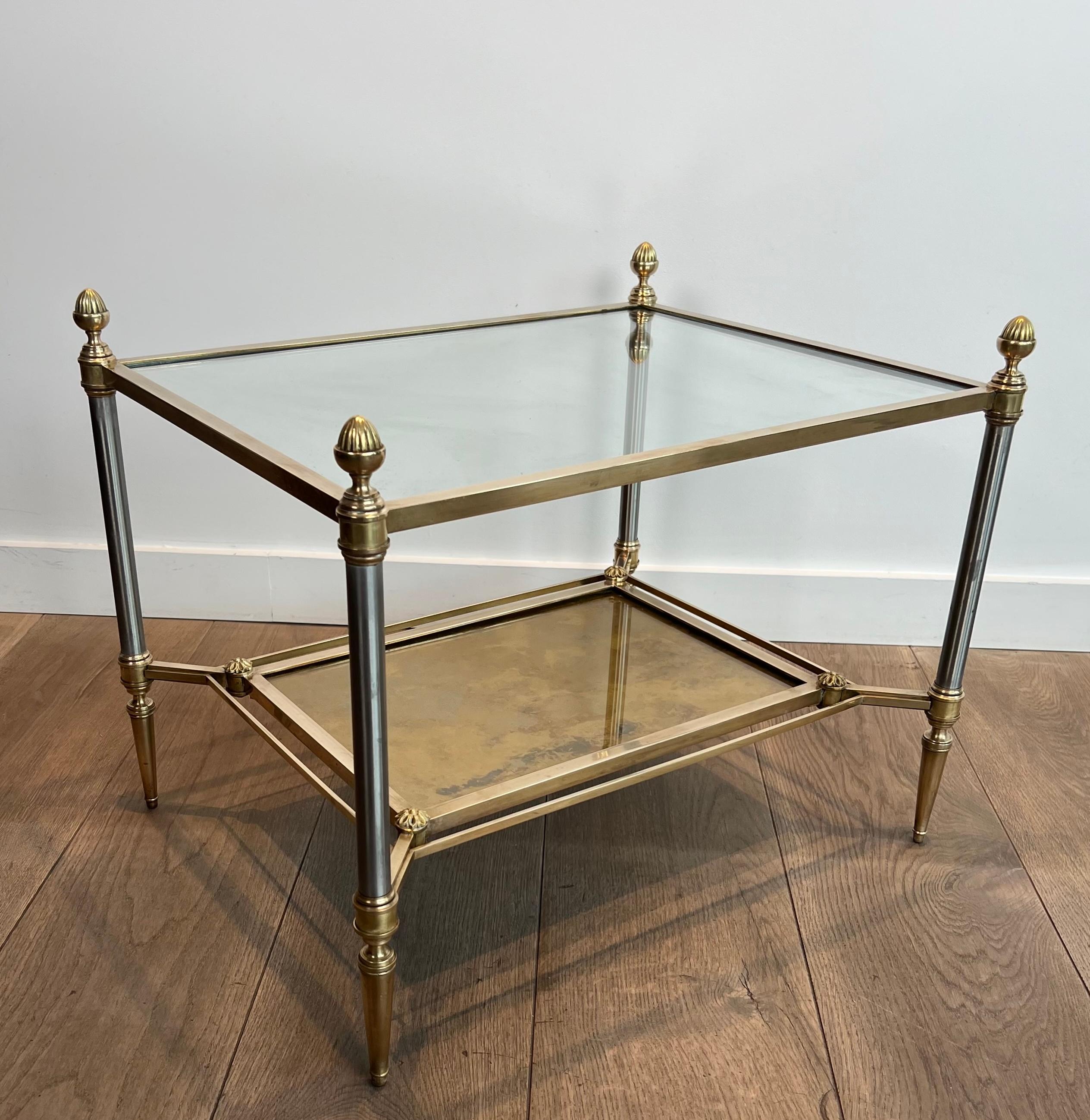 Pair of Neoclassical Style Steel and Brass Style Brass Side Tables by Maison Jan im Zustand „Gut“ im Angebot in Marcq-en-Barœul, Hauts-de-France