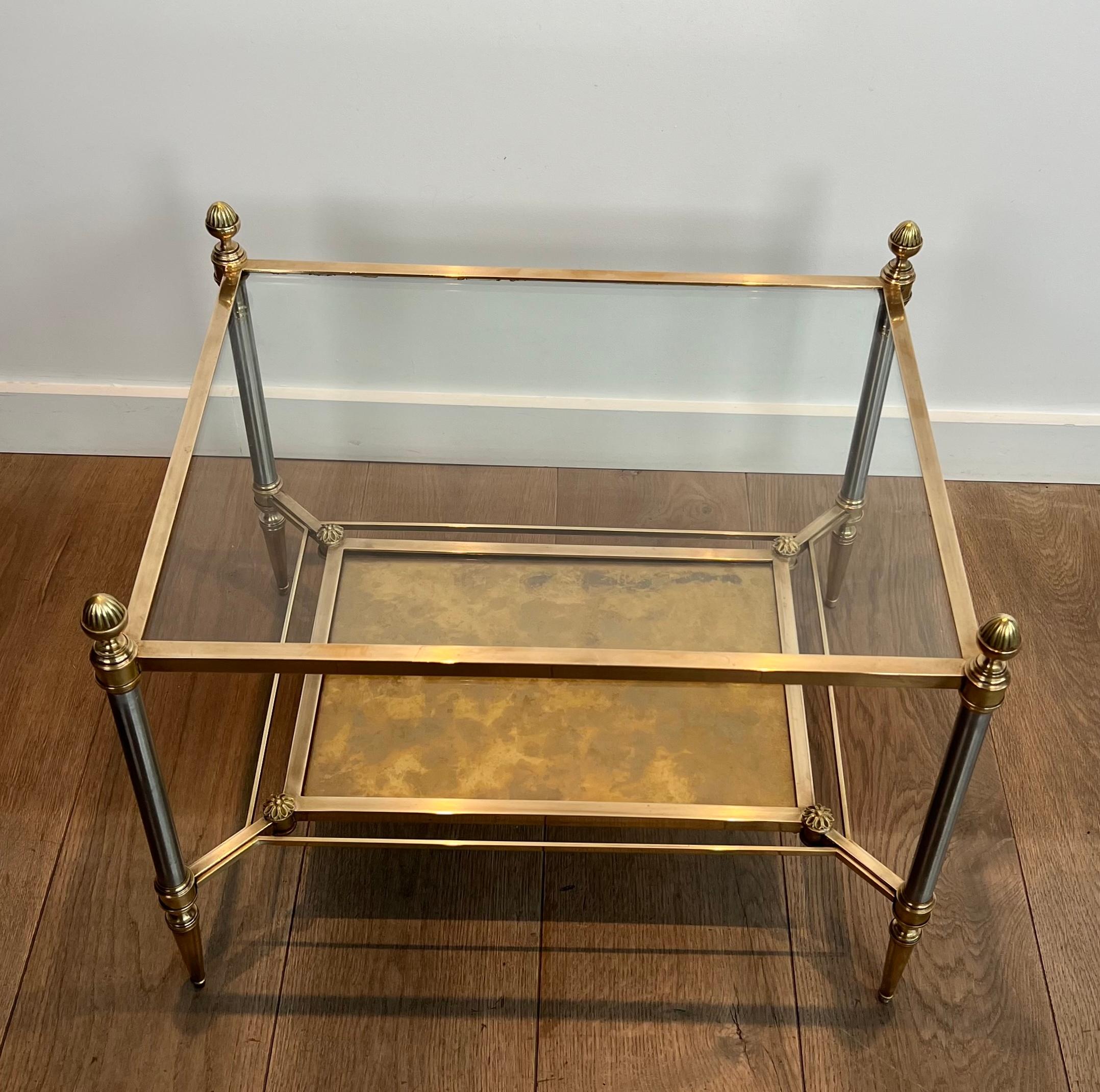 Pair of Neoclassical Style Steel and Brass Style Brass Side Tables by Maison Jan (Messing) im Angebot
