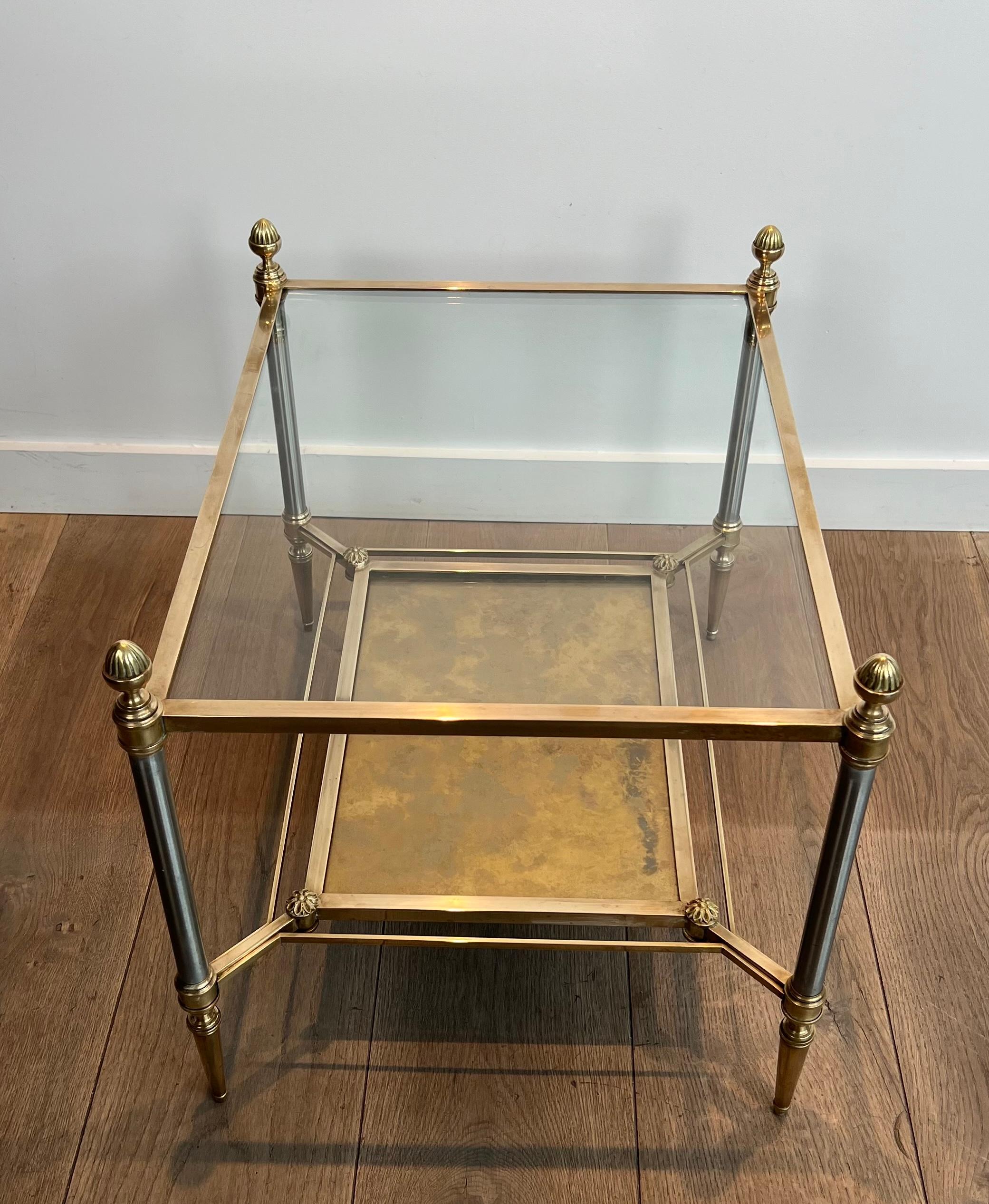 Pair of Neoclassical Style Steel and Brass Style Brass Side Tables by Maison Jan im Angebot 1