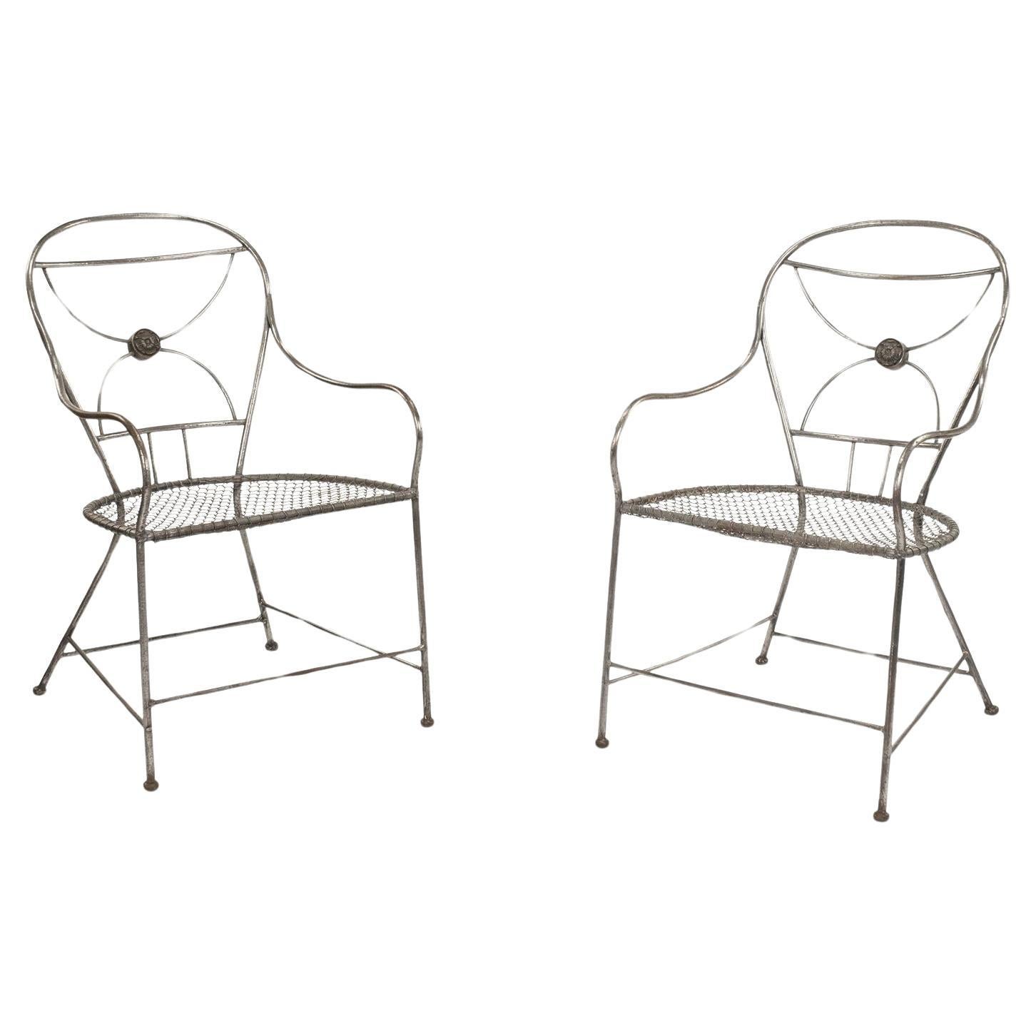 Pair of Neoclassical Style Steel Armchairs
