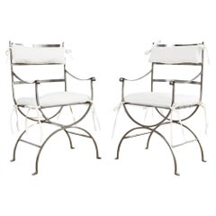 Used Pair of Neoclassical Style Steel Curule Garden Armchairs