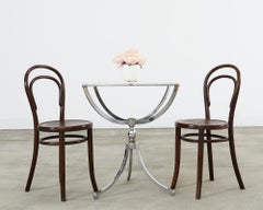 Pair of Neoclassical Style Steel Granite Top Bistro Tables