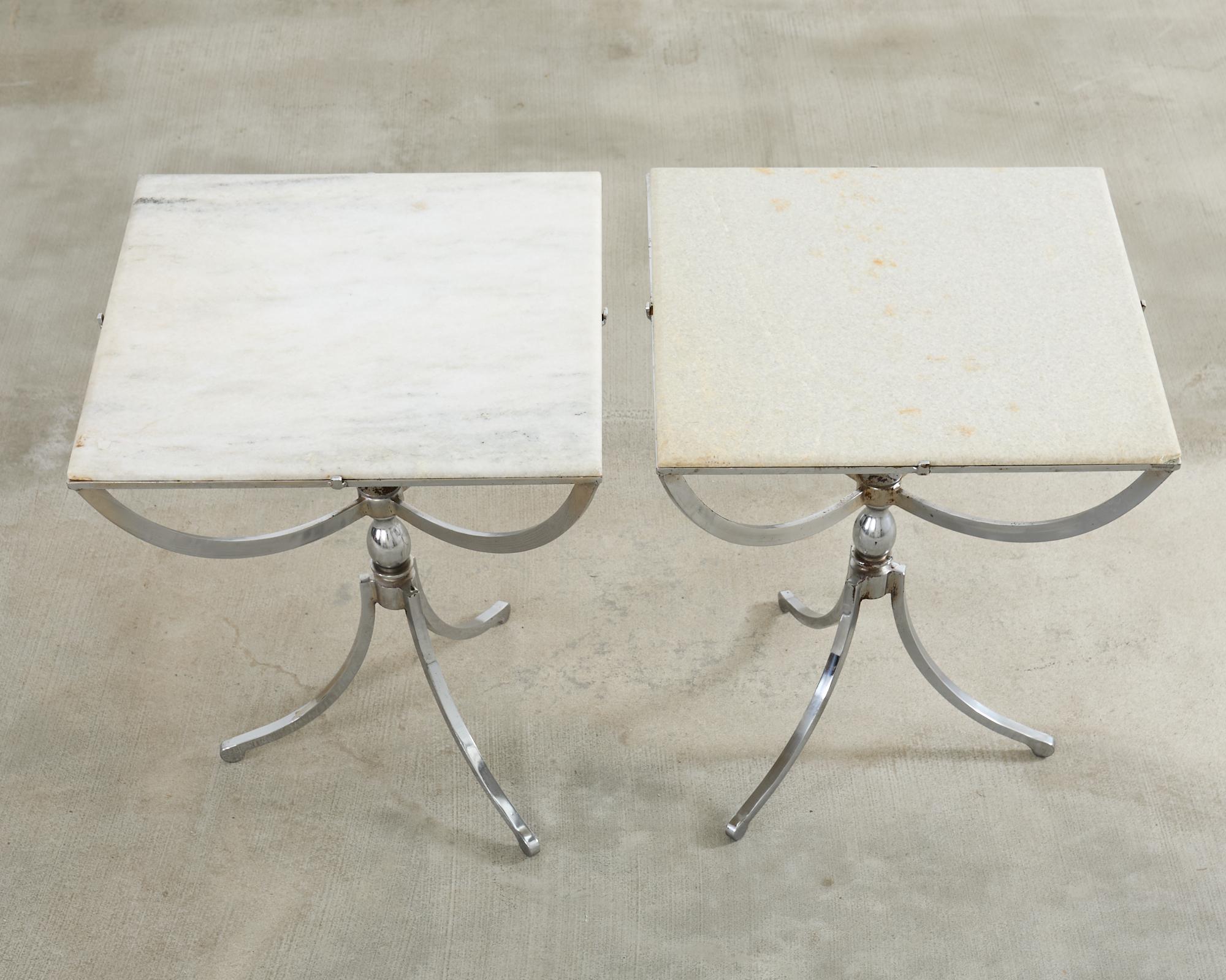 Pair of Neoclassical Style Steel Granite Top Bistro Tables In Distressed Condition For Sale In Rio Vista, CA