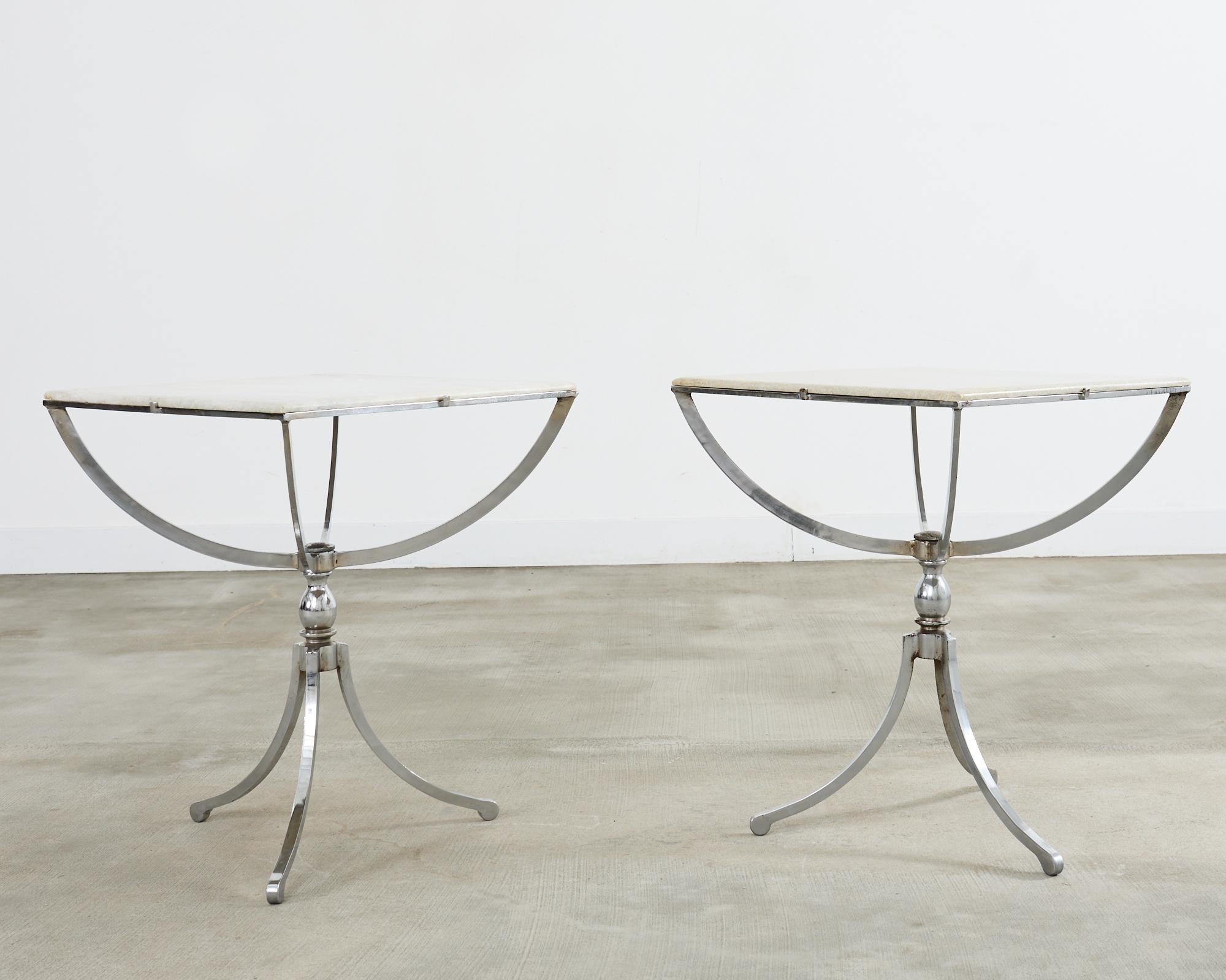 Pair of Neoclassical Style Steel Granite Top Bistro Tables For Sale 1