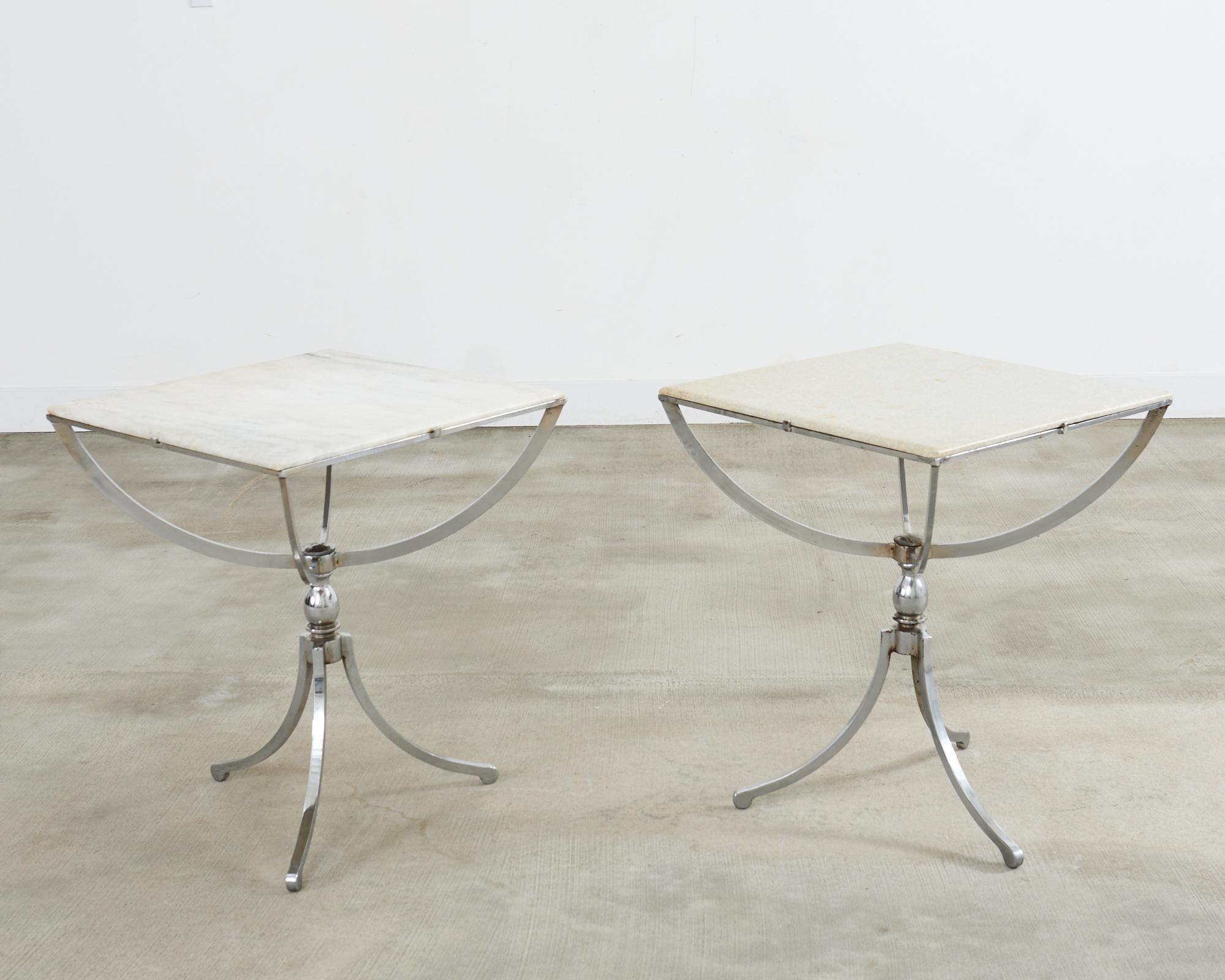 Pair of Neoclassical Style Steel Granite Top Bistro Tables For Sale 2