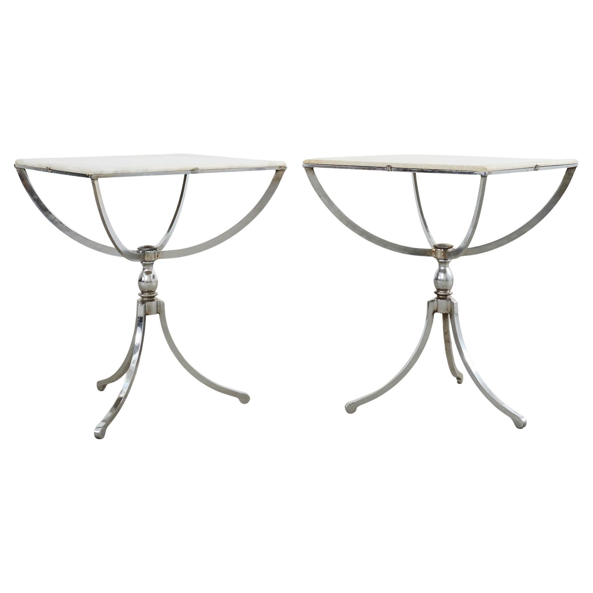 Pair of Neoclassical Style Steel Granite Top Bistro Tables For Sale
