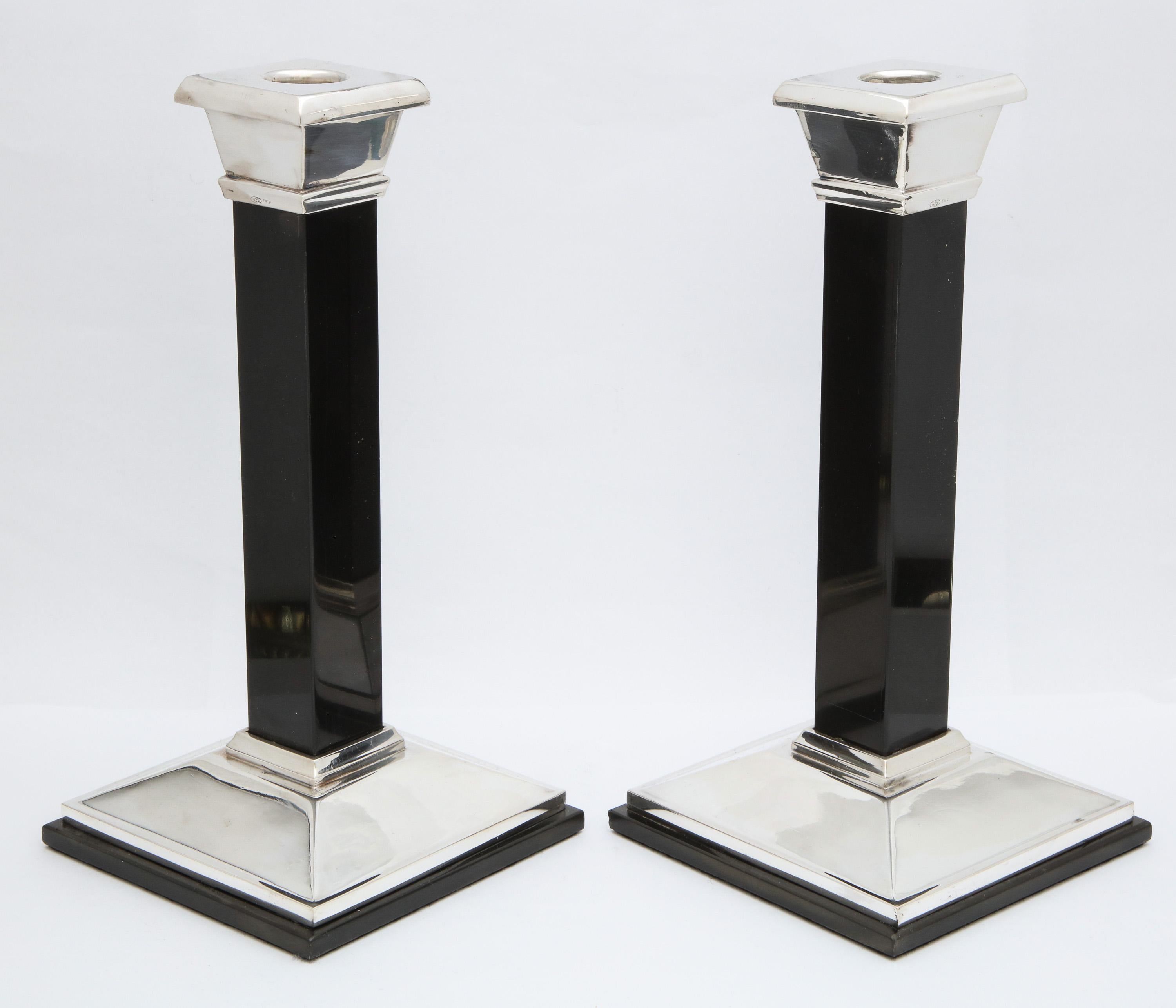 Pair of Neoclassical-Style Sterling Silver and Onyx Candlesticks - Tiffany & Co. 7