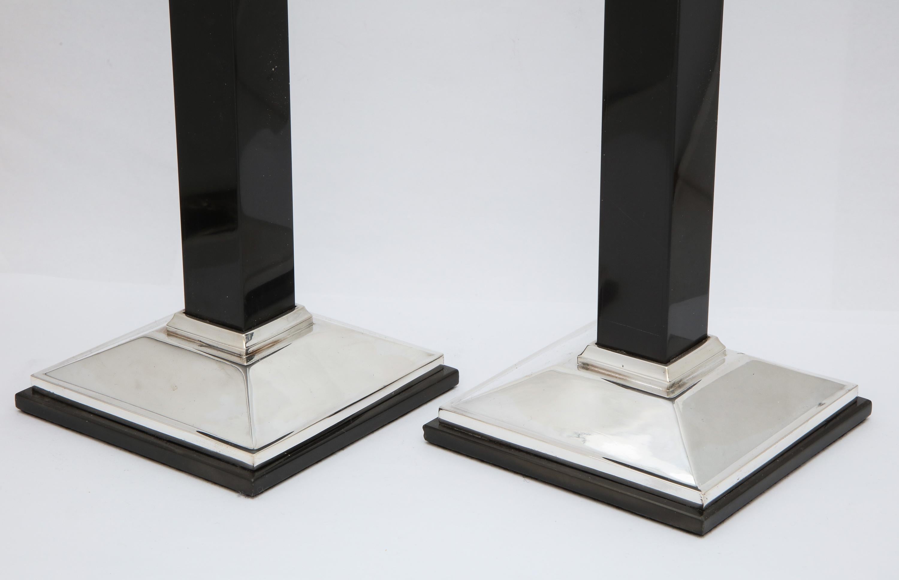 Pair of Neoclassical-Style Sterling Silver and Onyx Candlesticks - Tiffany & Co. 9
