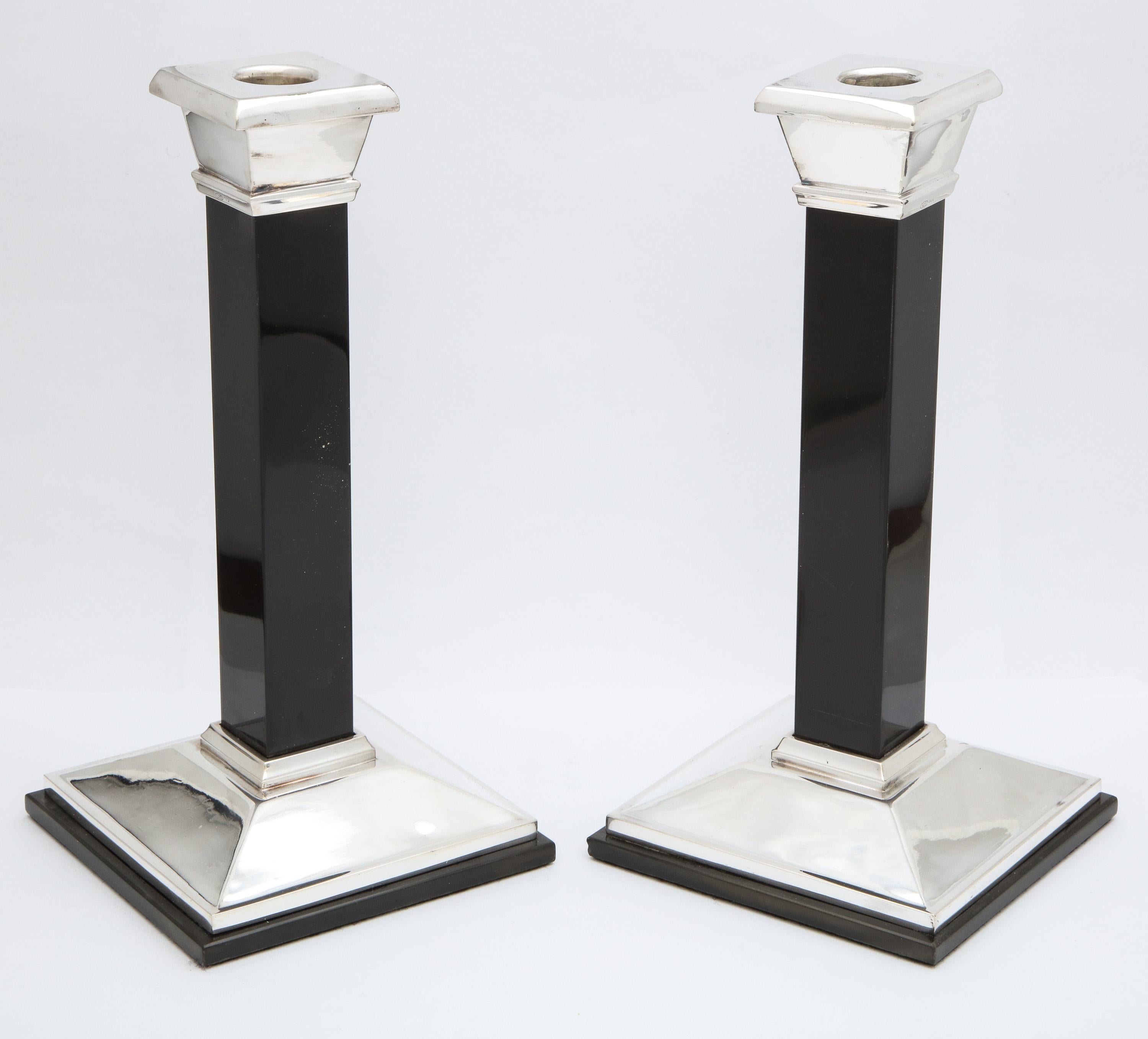 Pair of Neoclassical-Style Sterling Silver and Onyx Candlesticks - Tiffany & Co. 3