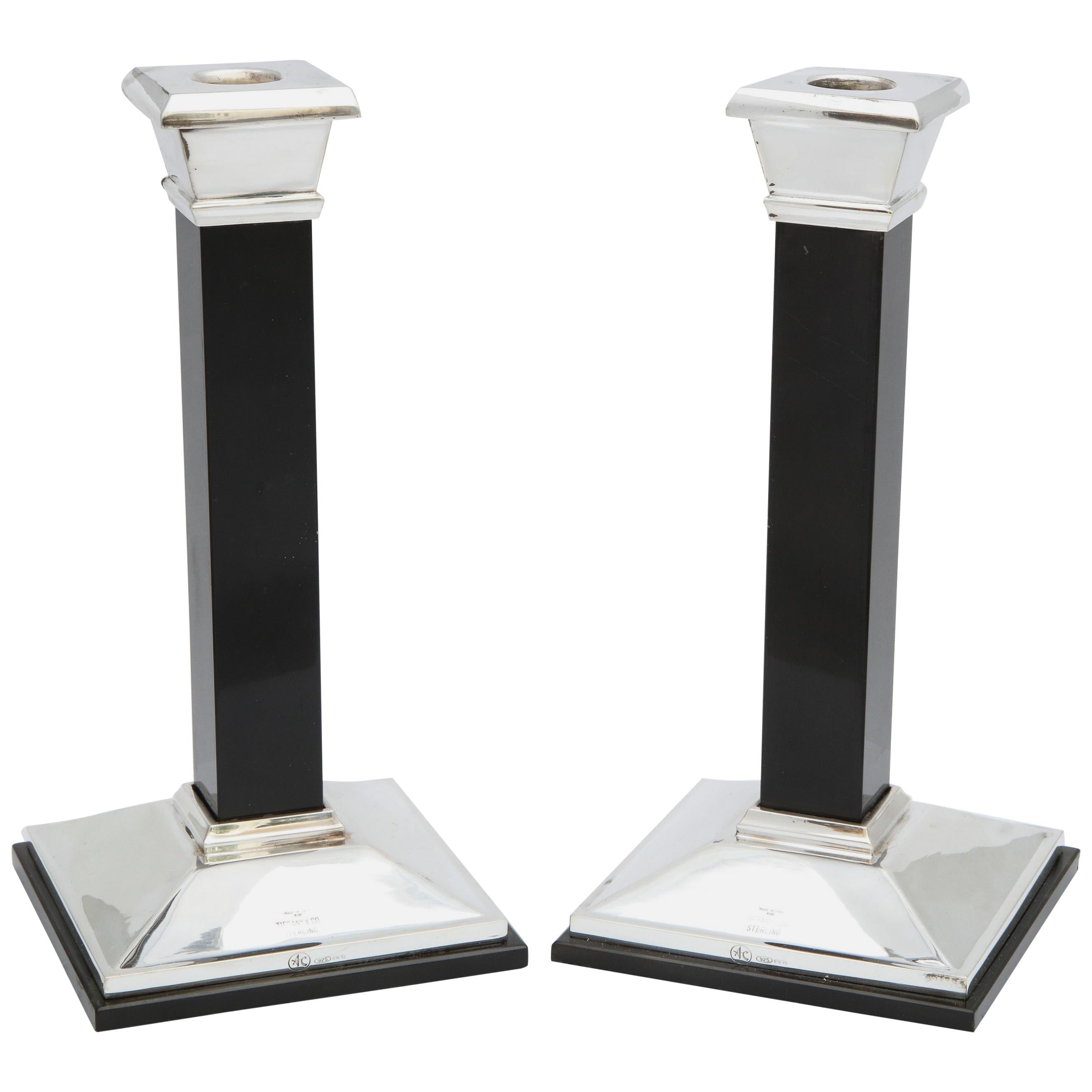 Pair of Neoclassical-Style Sterling Silver and Onyx Candlesticks - Tiffany & Co.