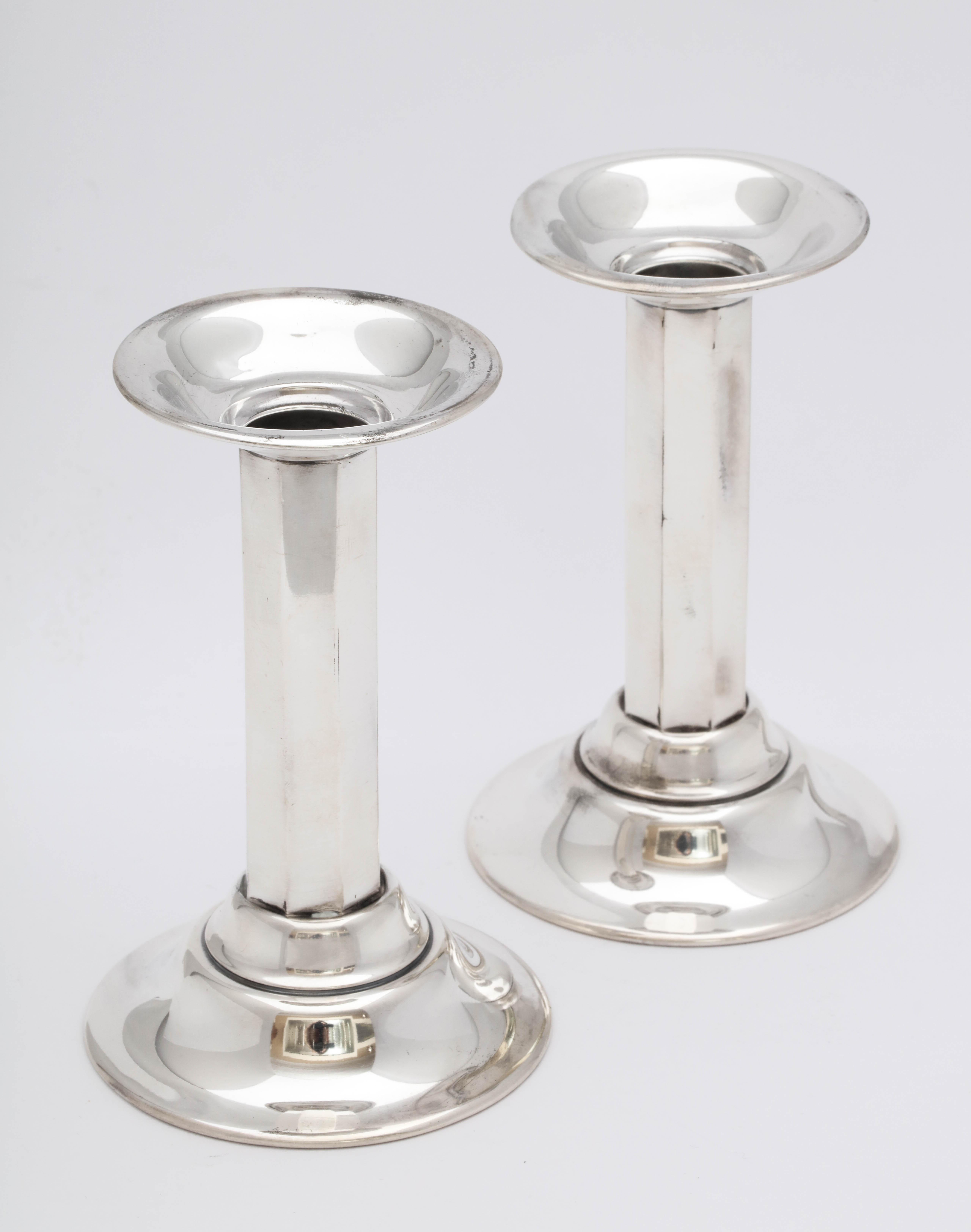 American Pair of Neoclassical-Style Sterling Silver Column Candlesticks- Whiting Mfg. Co.