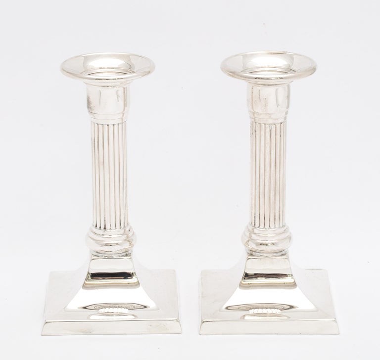 American Pair of Neoclassical-Style Sterling Silver Column-Form Candlesticks