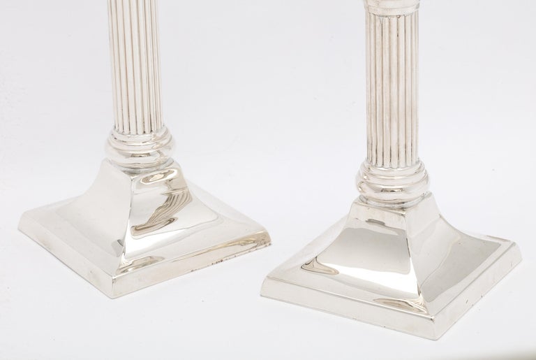 Mid-20th Century Pair of Neoclassical-Style Sterling Silver Column-Form Candlesticks