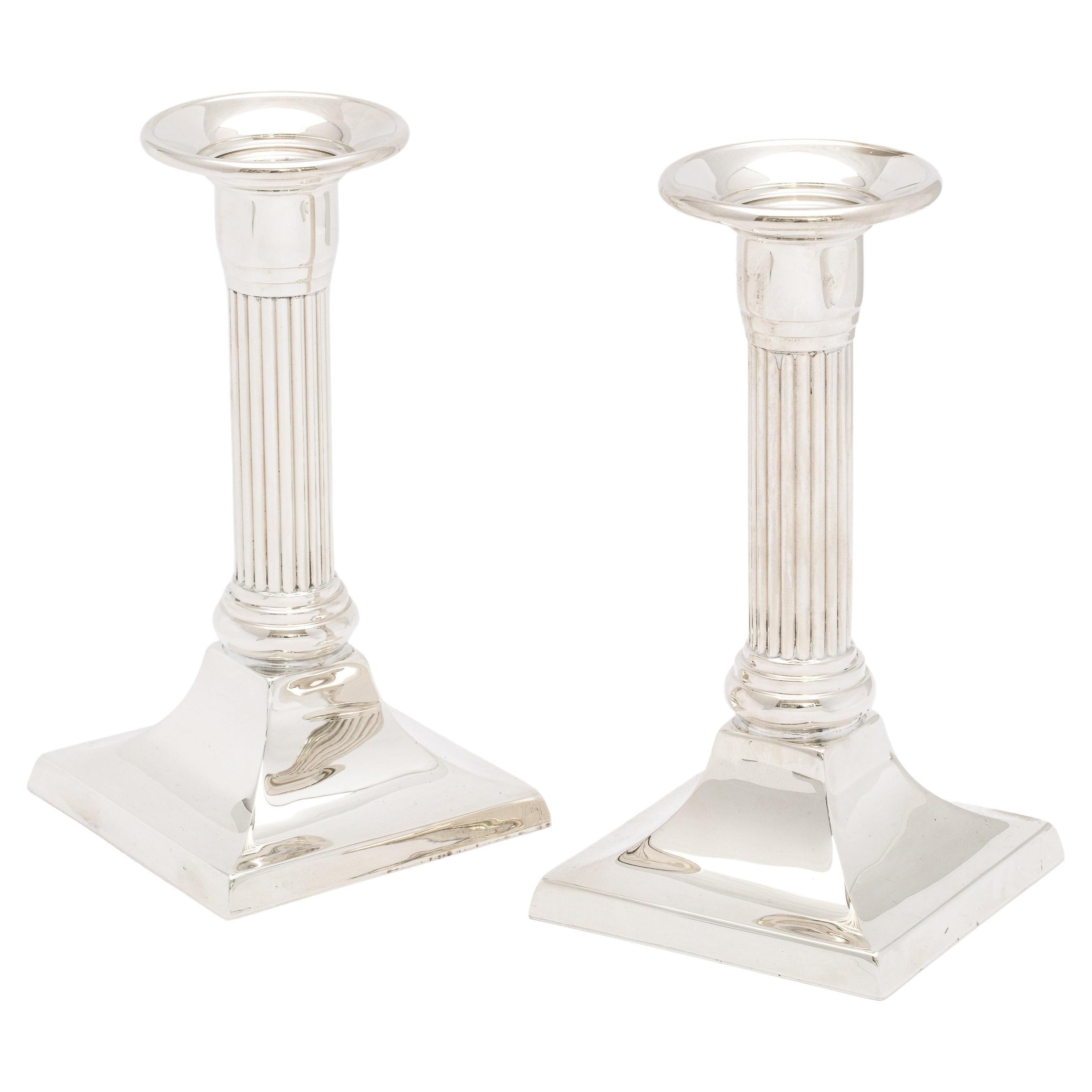 Pair of Neoclassical-Style Sterling Silver Column-Form Candlesticks