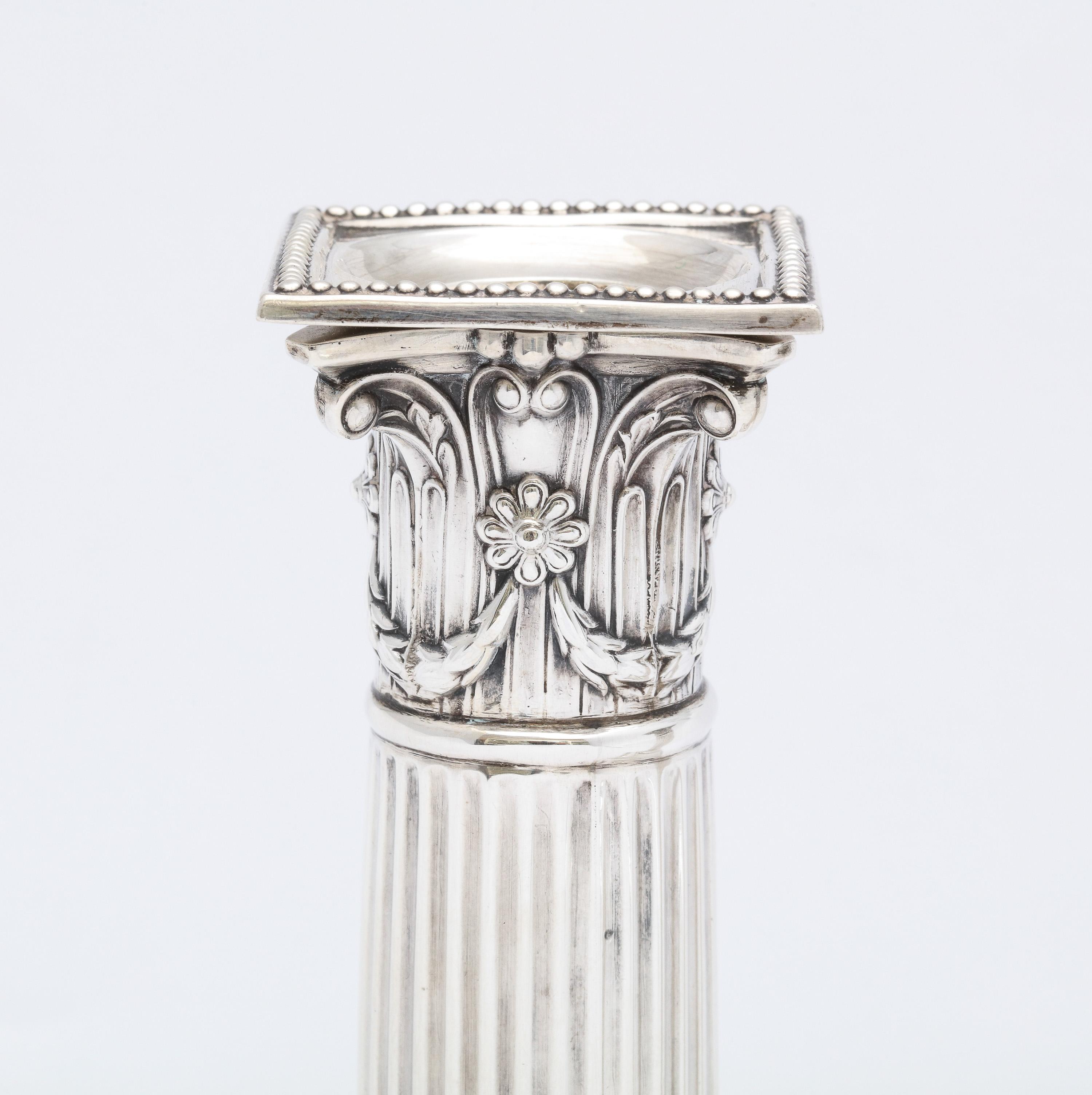 Pair of Neoclassical Style Sterling Silver Corinthian Column Candlesticks For Sale 5