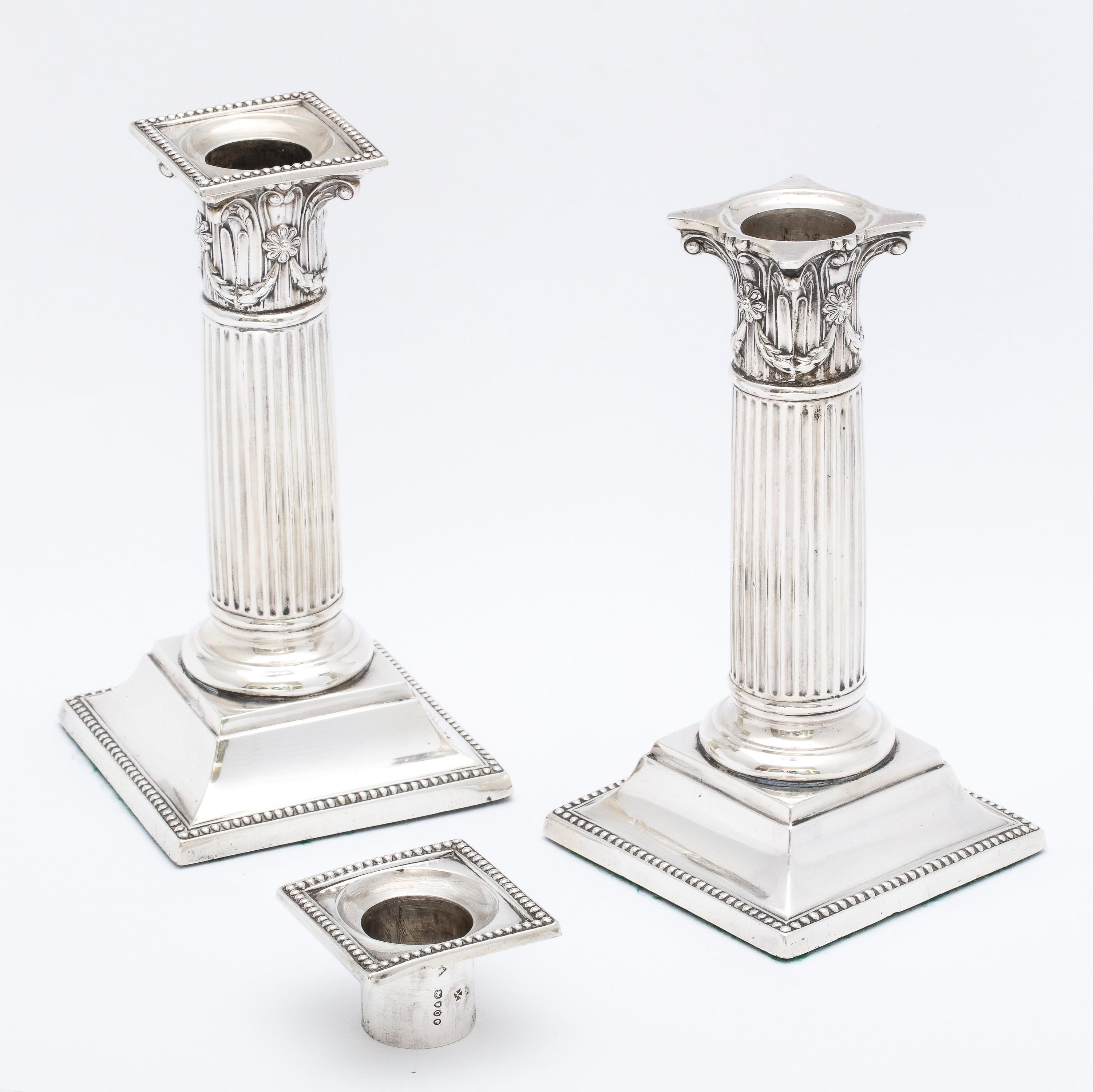 Pair of Neoclassical Style Sterling Silver Corinthian Column Candlesticks For Sale 8