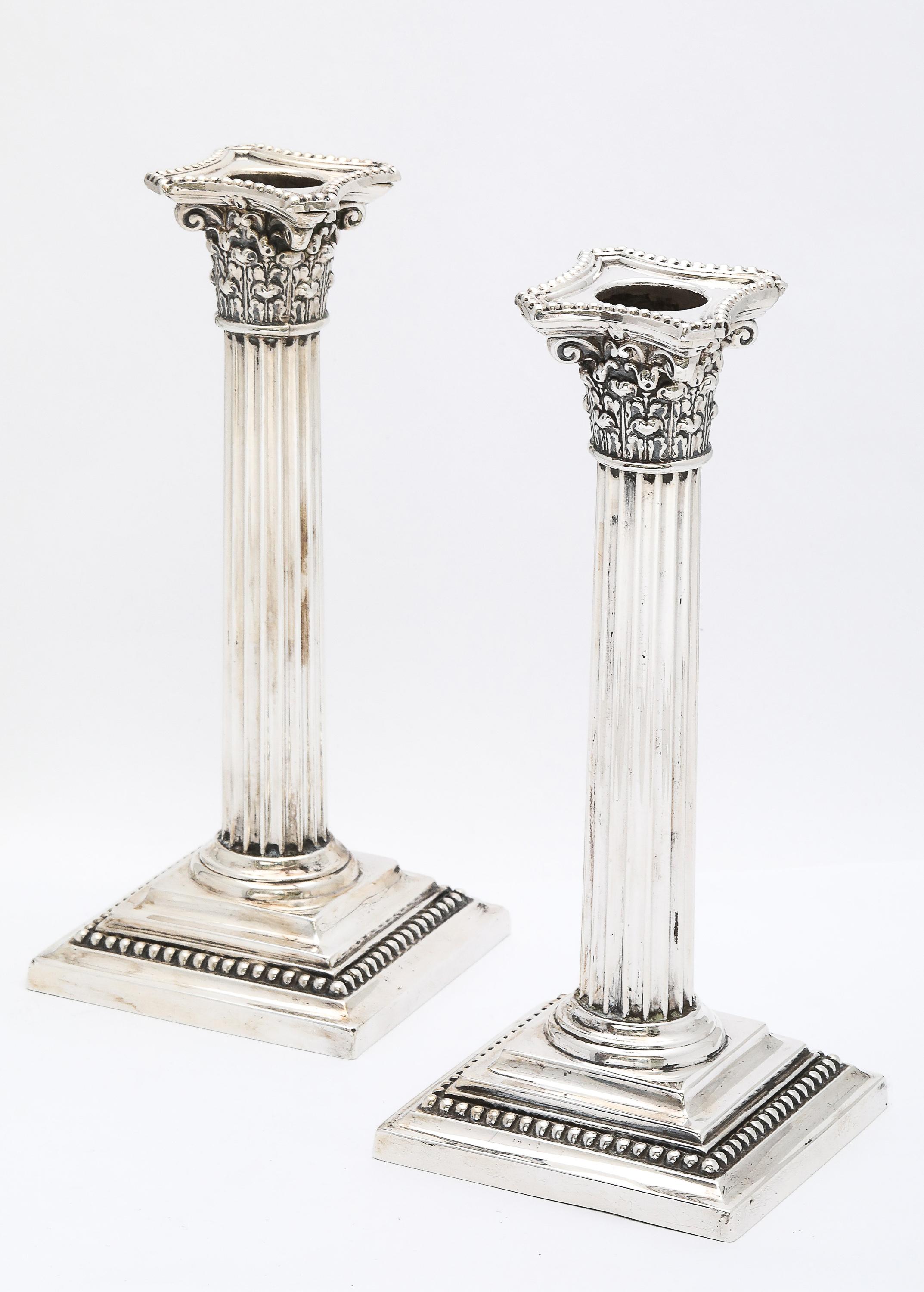Pair of Neoclassical-Style Sterling Silver Corinthian Column Candlesticks For Sale 8