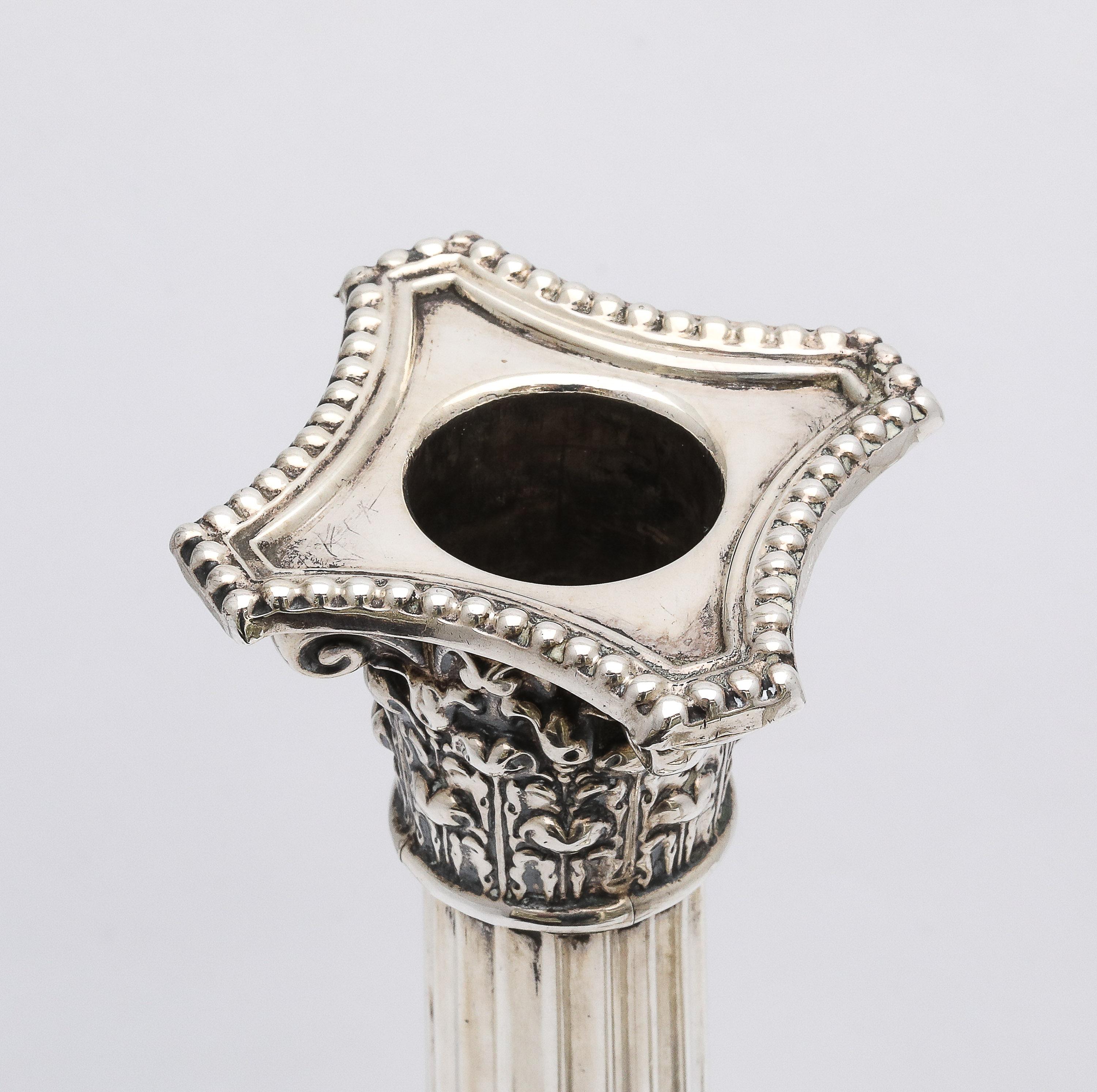 Pair of Neoclassical-Style Sterling Silver Corinthian Column Candlesticks For Sale 9