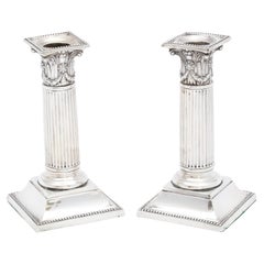 Pair of Neoclassical Style Sterling Silver Corinthian Column Candlesticks