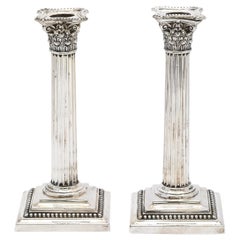 Pair of Neoclassical-Style Sterling Silver Corinthian Column Candlesticks