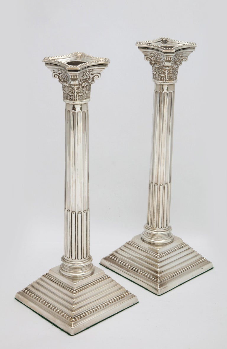 Pair of Neoclassical-Style Sterling Silver Corinthian Column-Form Candlesticks 7