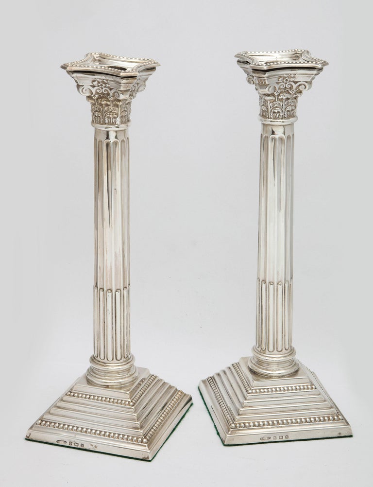 Pair of Neoclassical-Style Sterling Silver Corinthian Column-Form Candlesticks 8