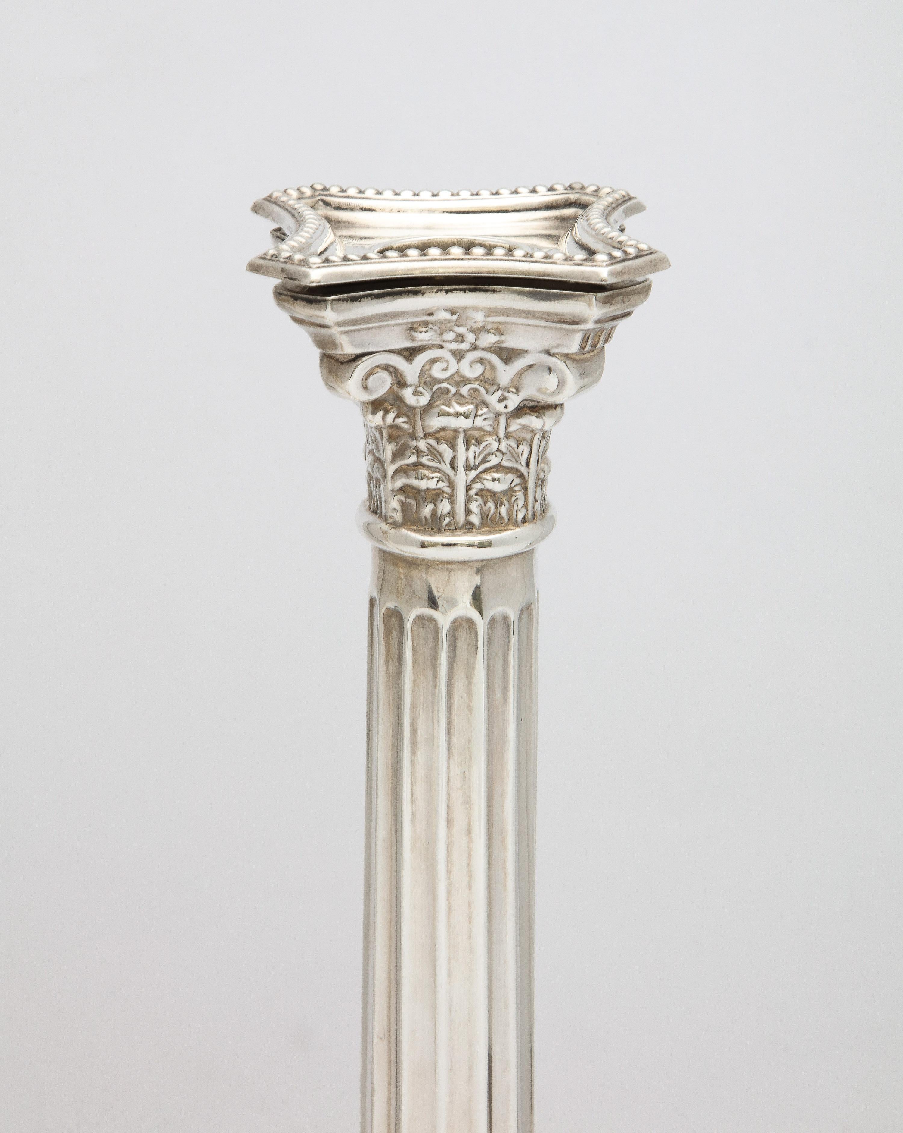 Pair of Neoclassical-Style Sterling Silver Corinthian Column-Form Candlesticks 12