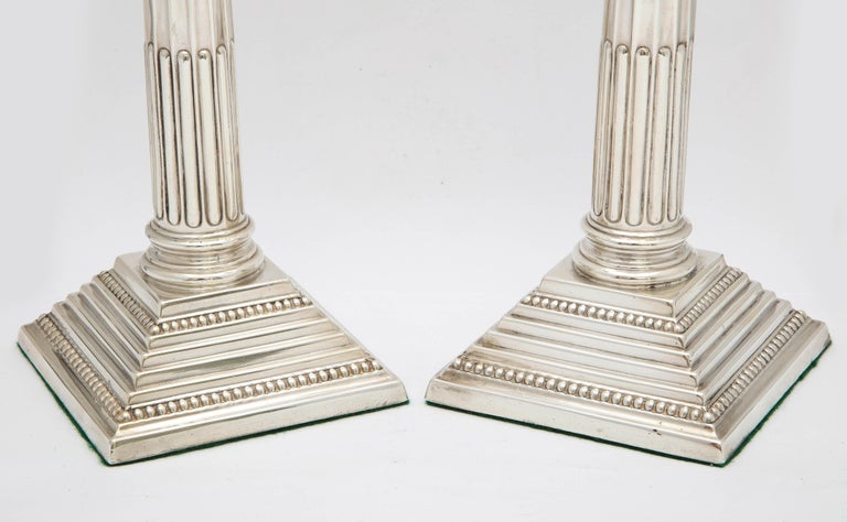 Mid-20th Century Pair of Neoclassical-Style Sterling Silver Corinthian Column-Form Candlesticks