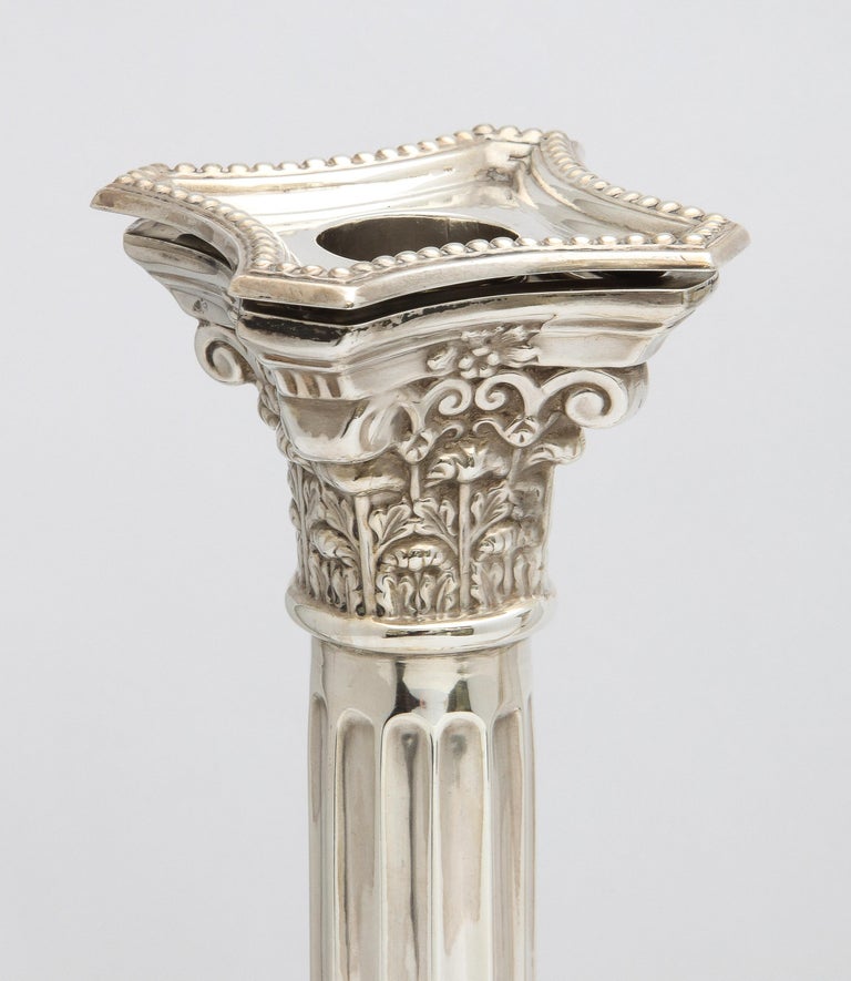 Pair of Neoclassical-Style Sterling Silver Corinthian Column-Form Candlesticks 1