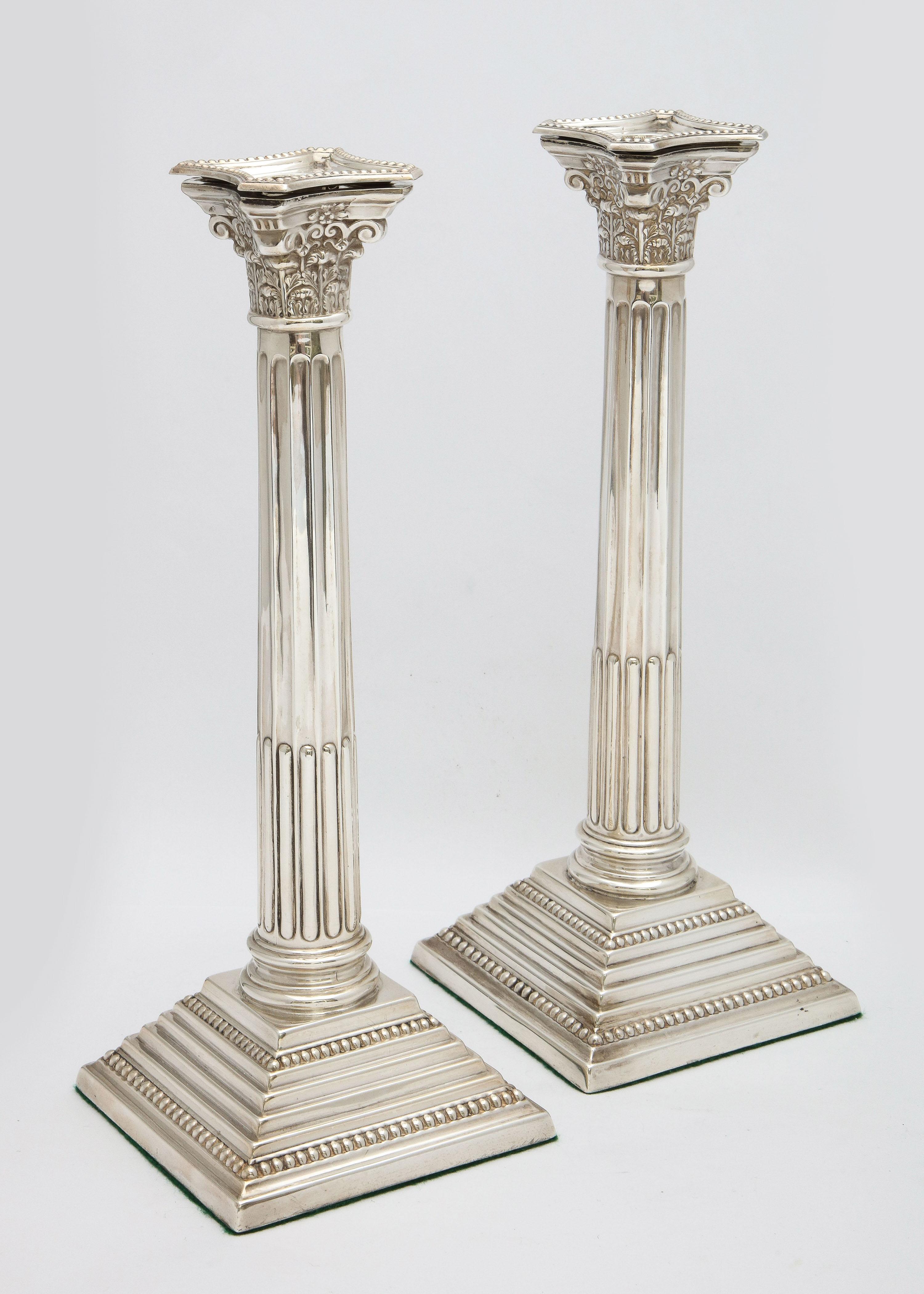 Pair of Neoclassical-Style Sterling Silver Corinthian Column-Form Candlesticks 2
