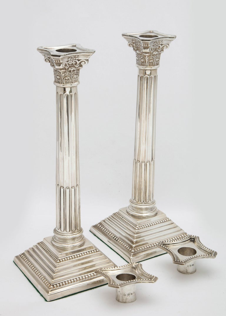Pair of Neoclassical-Style Sterling Silver Corinthian Column-Form Candlesticks 3
