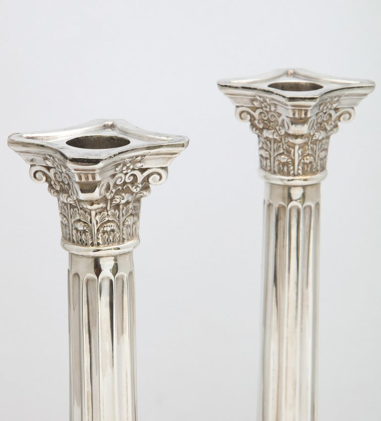 Pair of Neoclassical-Style Sterling Silver Corinthian Column-Form Candlesticks 4