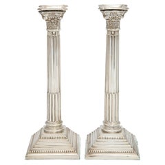 Pair of Neoclassical-Style Sterling Silver Corinthian Column-Form Candlesticks