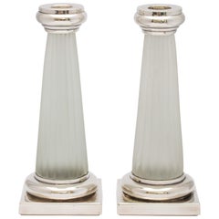 Pair of Neoclassical Style Sterling Silver, Mounted Frosted Glass C