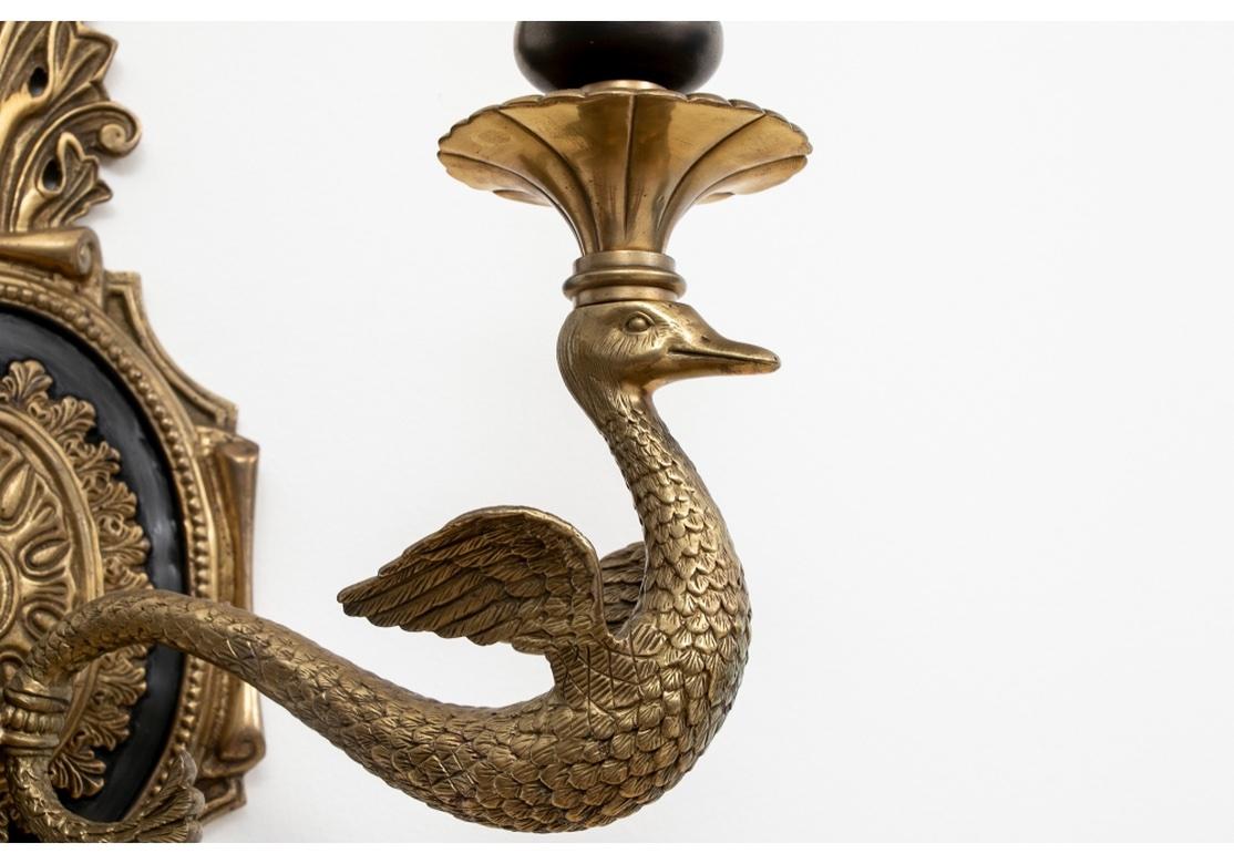 Pair Of Neoclassical Style Swan Form Candelabra Sconces In Good Condition In Bridgeport, CT