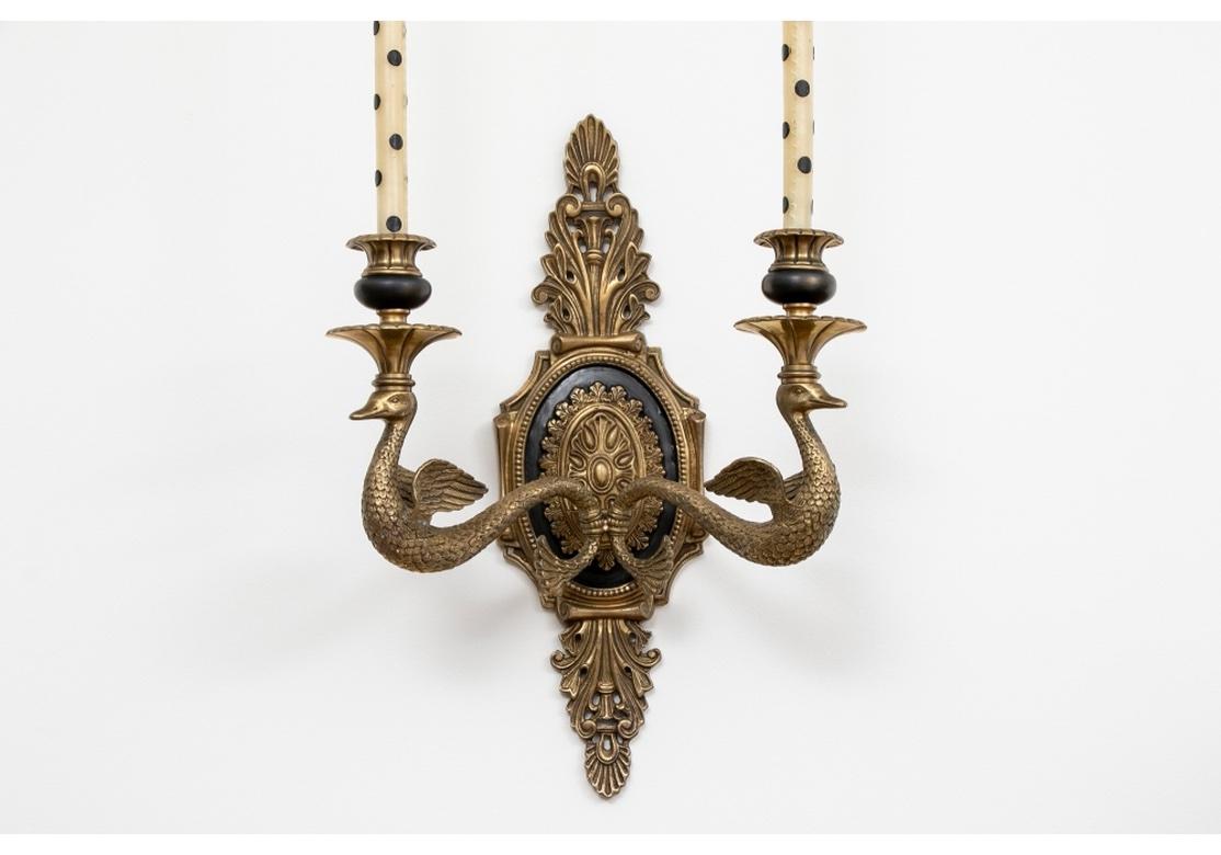 Brass Pair Of Neoclassical Style Swan Form Candelabra Sconces