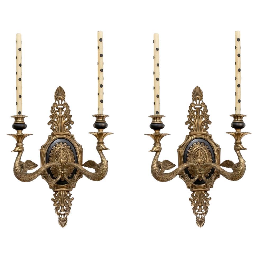 Pair Of Neoclassical Style Swan Form Candelabra Sconces