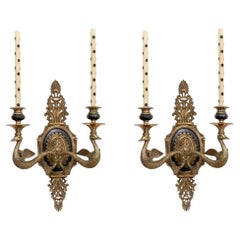 Pair Of Neoclassical Style Swan Form Candelabra Sconces