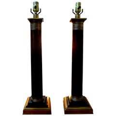 Pair of Neoclassical Style Tole Column Lamps