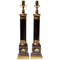 Pair of Neoclassical-Style Tortoise Shell Bakelite and Brass Table Lamps