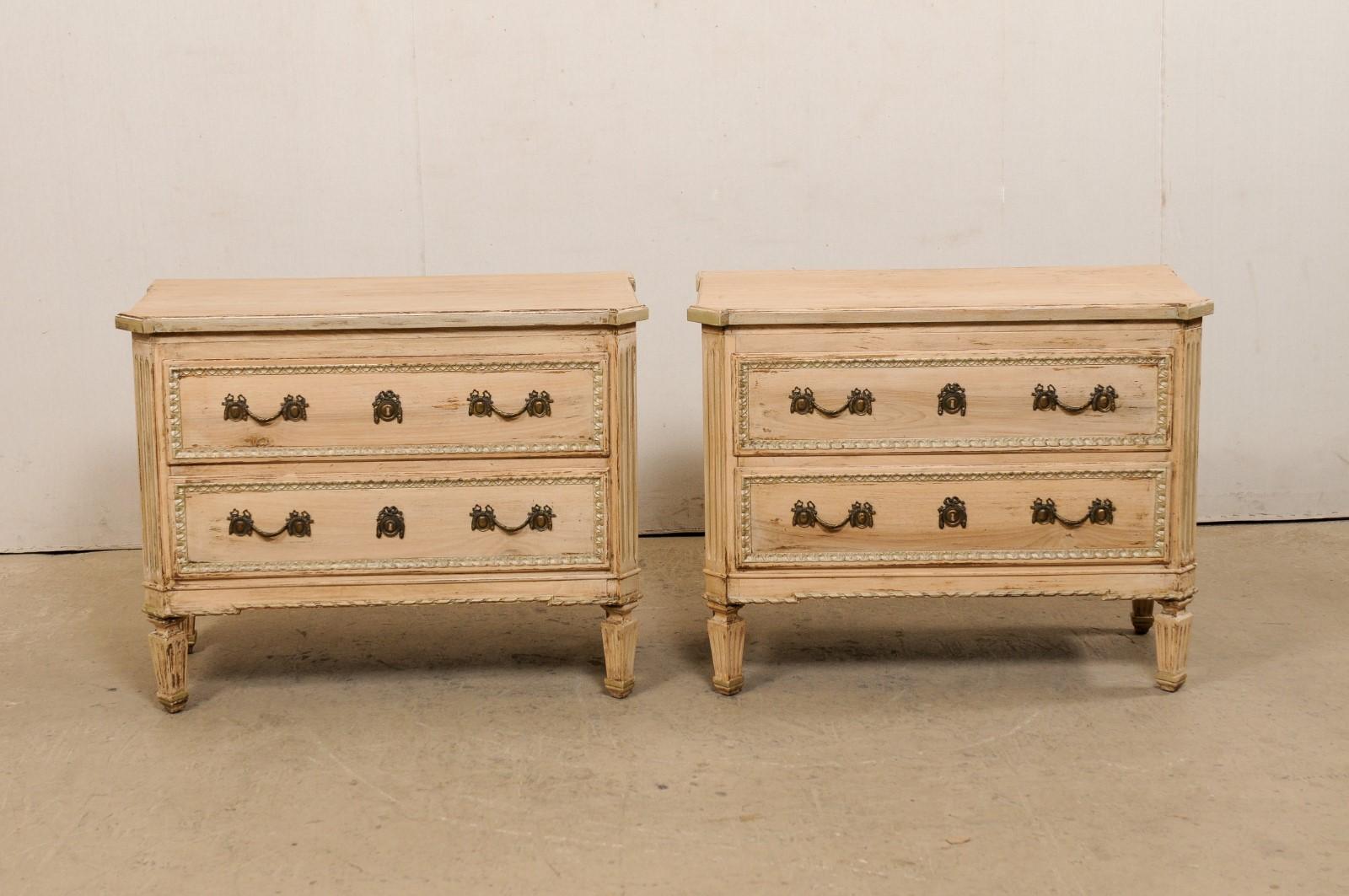 Pair of Neoclassical-Style Two-Drawer Raised Chests, Bleached w/Champagne Trim 4