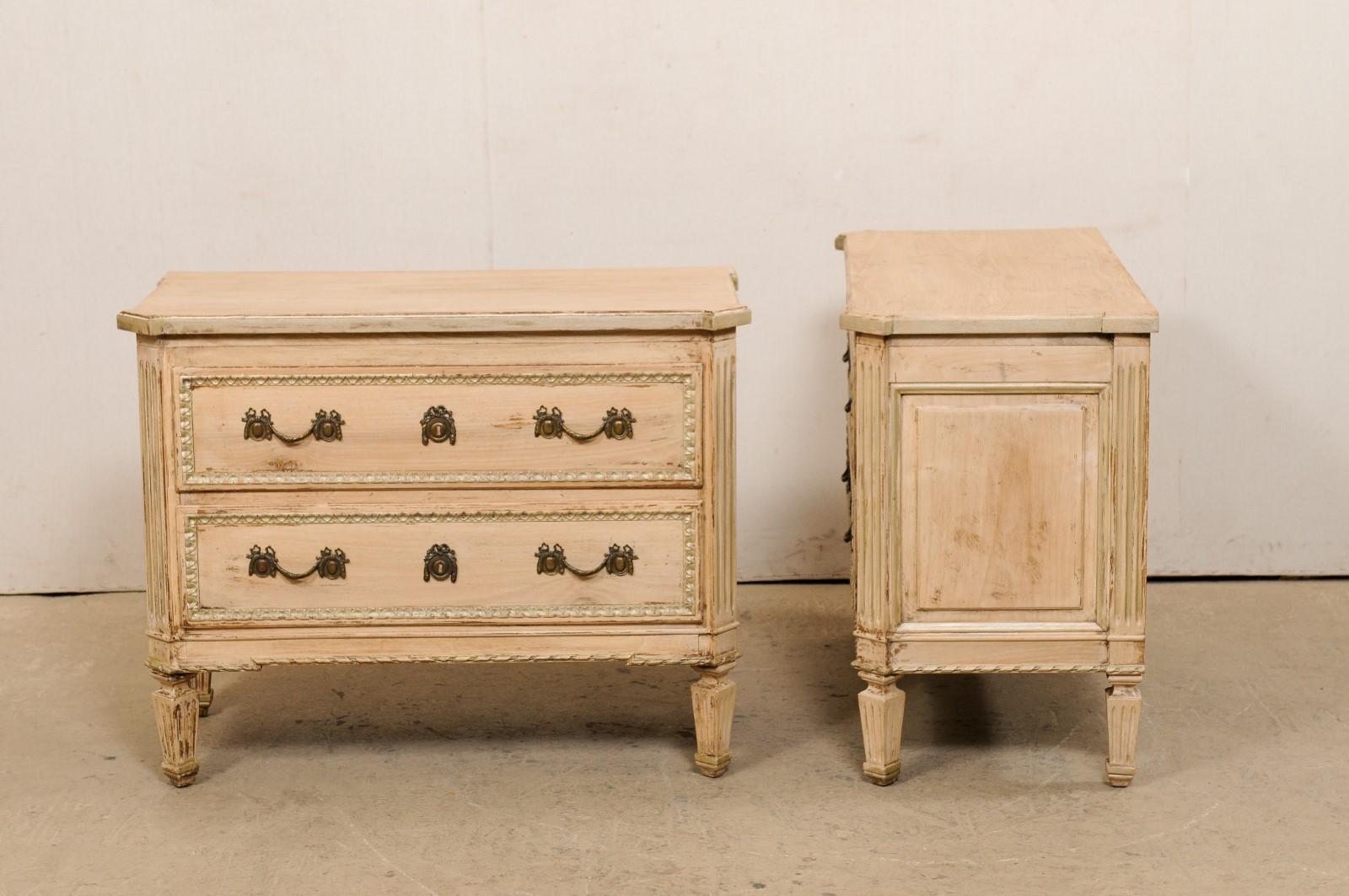 Pair of Neoclassical-Style Two-Drawer Raised Chests, Bleached w/Champagne Trim 3