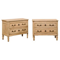 Pair of Neoclassical-Style Two-Drawer Raised Chests, Bleached w/Champagne Trim