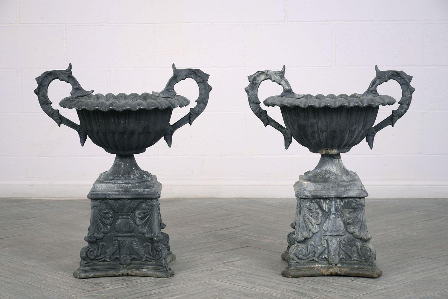 Carved Pair of Neoclassical Style Urns Outdoor Planters