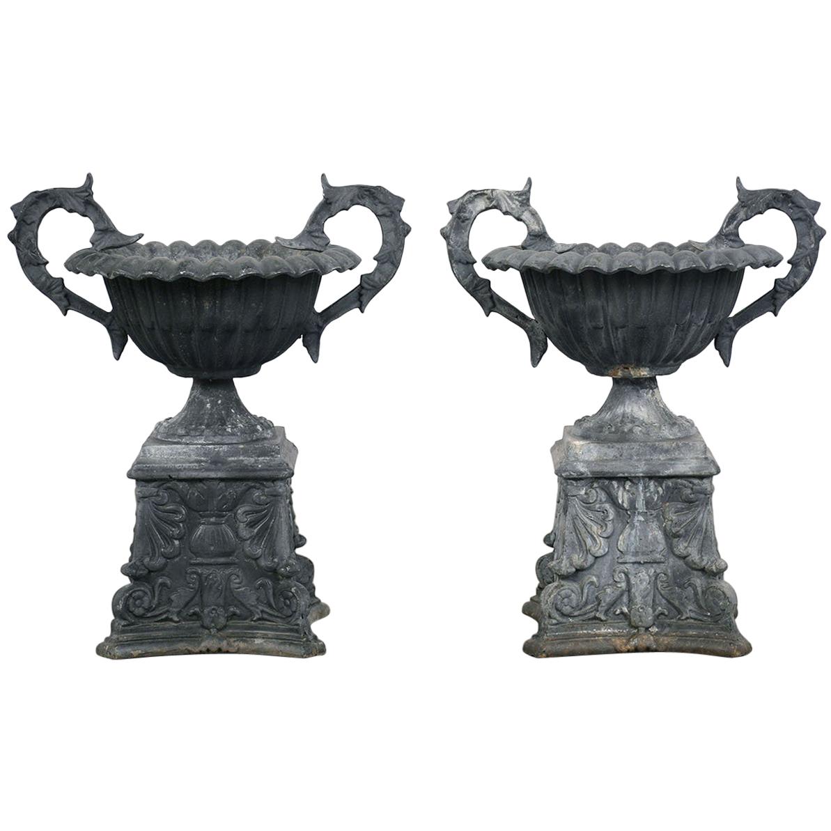 Pair of Neoclassical Style Urns Outdoor Planters