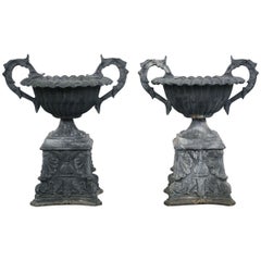 Vintage Pair of Neoclassical Style Urns Outdoor Planters