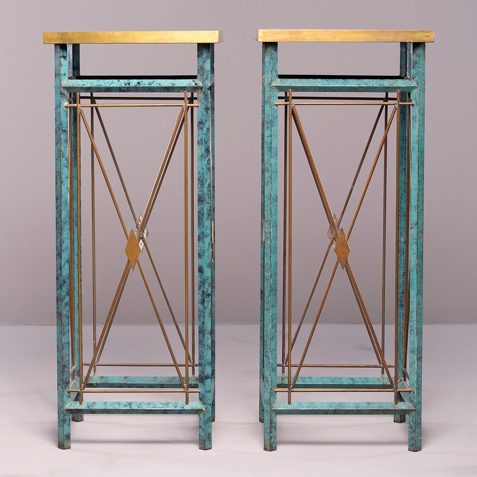 Pair of Neoclassical Style Verde Green Metal Statue Stands For Sale 5