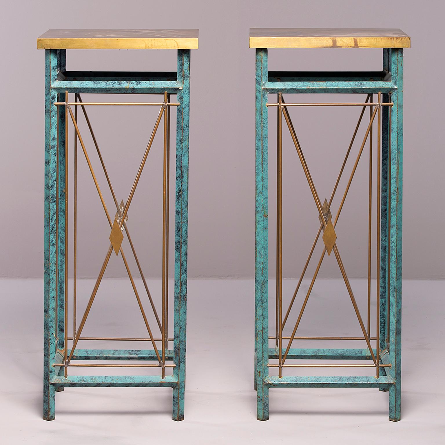 Pair of Neoclassical Style Verde Green Metal Statue Stands For Sale 9