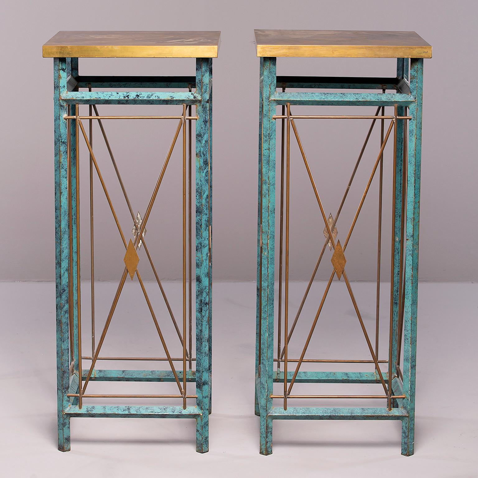 Pair of Neoclassical Style Verde Green Metal Statue Stands For Sale 1