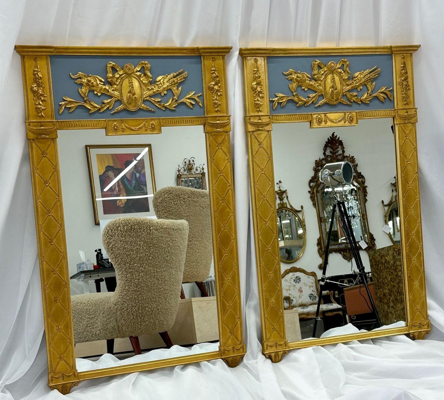 Pair of Neoclassical Style Wall, Console Mirrors, Painted and Partial-Gilt 4